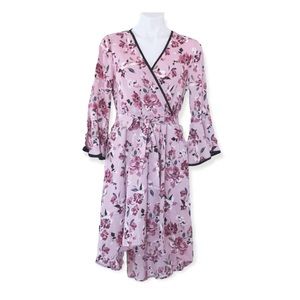 June & Hudson Faux Wrap Floral Print Dress in Purple & Black, Size M, New w/Tag